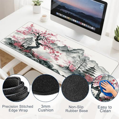 Gaming Mouse Pad, Desk Mat for Keyboard and Mouse, Large Mouse Pad for Desk, Computer Mousepad - color: Japanese Ink Painting