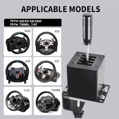 CNRAQR PC USB Simulator Shifter 7+R H Gear Shifter with L Shape Clamp Set Gear shift PC Windows Steering Compatible with G29/G27/G25, T300RS/GT Wheel - color: 7R+L Shape Clamp