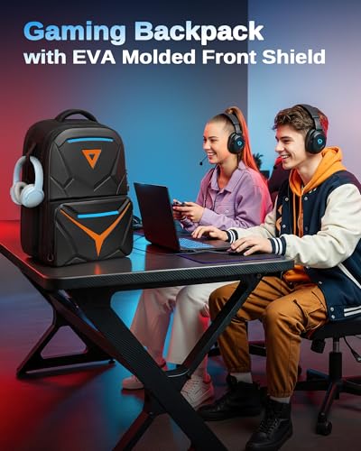 MATEIN 18 inch Hard Shell Gaming Backpack for Men with EVA Front Shield | Waterproof, Extra Large Laptop Backpack, TSA Approved, Gaming Laptop Bag, Controller Pockets, Cooling Pad Compartment