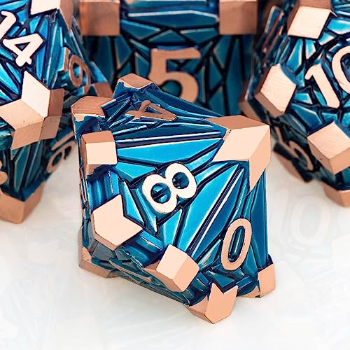 7PCS Metal DND Dice Set with Box, Debris RPG Copper Blue D and D Dice for use with D&D Tabletop Games Role Playing Game Polyhedral Dice Set D20 D12 D10 D8 D6 D4 - color: Chartreuse