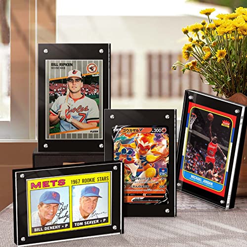 Acrylic Card Display Frame, Magnetic Trading Card Frames - Desktop Protector, 2 Sets Black