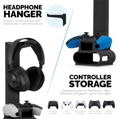 BRAINWAVZ Headphone & Game Controller Stand Designed for Steelseries Arctis Nova Pro, Elite and Pro Omni Wireless Headsets with Dock for the Wireless Base Station - Black (HP03) - color: HPS03