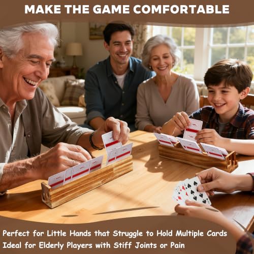 Playing Card Holder for Seniors Adults, Set of 4 Widen Card Slots Card Holders for Playing Cards, Wooden Cards Holder with Detachable Divider for Card Game Bridge Canasta Strategy - size: 1.9" x 2.1" x 11.8"