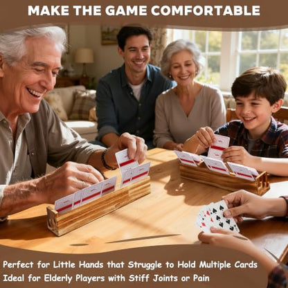 Playing Card Holder for Seniors Adults, Set of 4 Widen Card Slots Card Holders for Playing Cards, Wooden Cards Holder with Detachable Divider for Card Game Bridge Canasta Strategy - size: 1.9" x 2.1" x 11.8"