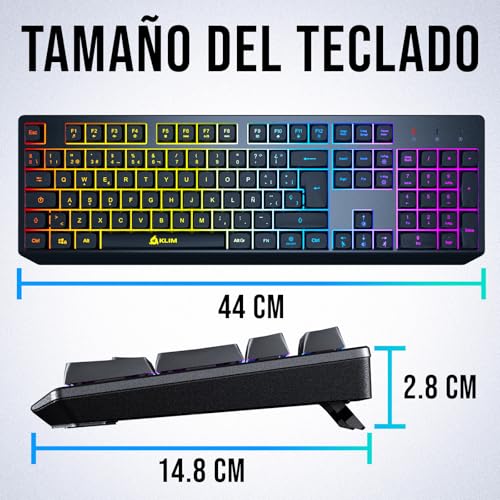 KLIM Chroma Wireless Spanish (España) Keyboard, RGB Backlit Wireless Keyboard, Rechargeable Battery, Quiet, Water-Resistant, Plug & Play for PC, Mac, PS4/PS5 - color: Black - Wireless (ES Layout)