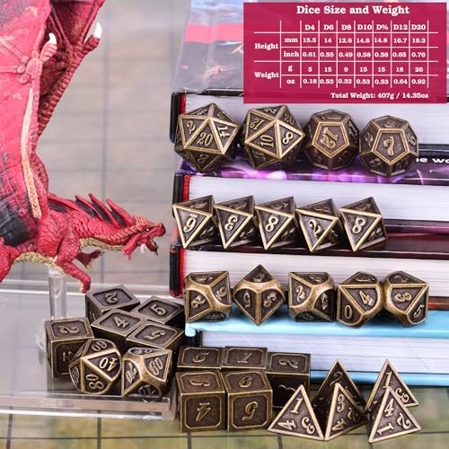 Extended Metal Dice RPG Set | 31 Piece Polyhedral Dice for DND5E Tabletop Role Playing Adventure Games (Bronze) - color: Bronze