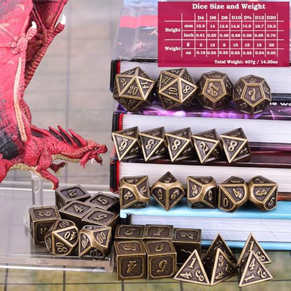 Extended Metal Dice RPG Set | 31 Piece Polyhedral Dice for DND5E Tabletop Role Playing Adventure Games (Bronze) - color: Bronze