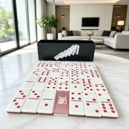 Premium Double 6 Dominoes Set 28 Tiles for Adults,Domino Board Games with Case for for Birthdays, Holidays and Special Occasions (Dominoes-Pink-cat) - style: Dominoes-Pink-cat