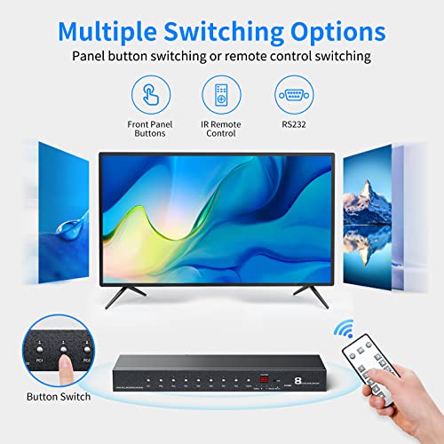4K 60Hz HDMI Switch 8 Port with【5ft HDMI Cable】, Yinker 4K HDMI Switch 8 in 1 Out with IR Remote + Rack Mount Ears + RS232, Supports HDCP2.2 Auto Scan