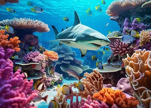 Jigsaw Puzzles for Adults 1000 Pieces, Shark with Poster Interlock Perfectly Letter on Back No Dust, Home Decor Birthday Party Toy for Men Women Elders Seniors (27.5"x19.6") - color: Shark