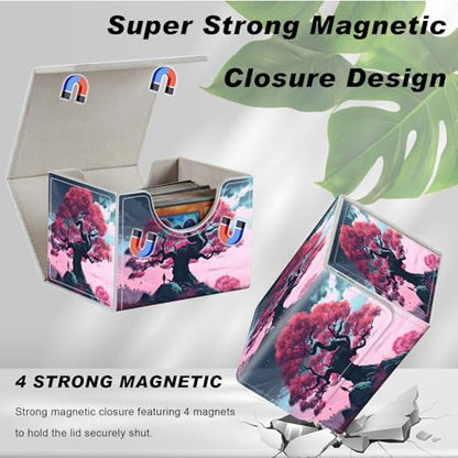 DEGDFSGRCard Game Storage Box for TCG MTG Commander Deck Box Organizer Trading Card CaseMagnetic Closure Creative Pattern Up to 200 Cards, A Large Tree In Pink - color: A Large Tree In Pink