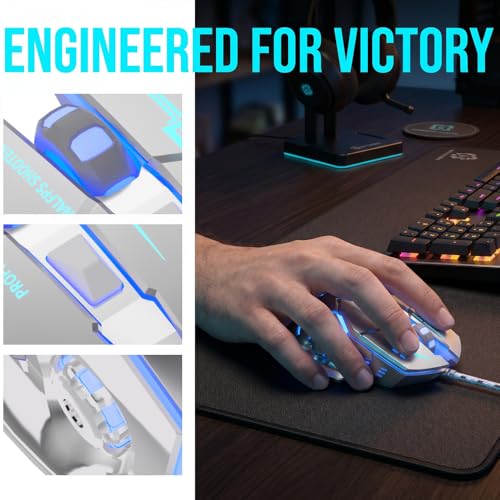 Gaming Mouse, 1600 DPI Wired Optical Mouse with 6 Programmable Buttons & Backlit Modes, Software Supports DIY Keybinds Rapid Fire Button Silver - color: Silver