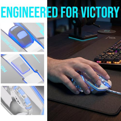 Gaming Mouse, 1600 DPI Wired Optical Mouse with 6 Programmable Buttons & Backlit Modes, Software Supports DIY Keybinds Rapid Fire Button Silver - color: Silver
