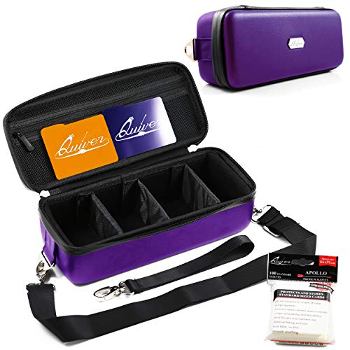 Quiver Time Purple Bolt Card Carrying Case fits Pokemon Cards and other TCG Games - Storage Bag for Playing/Trading Cards and Deck Box (Straps, Dividers & 100 Apollo Card Sleeves) - color: Purple, size: Bolt Card Carrying Case