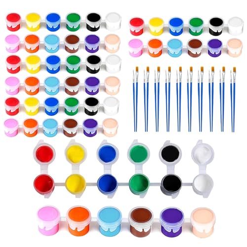 5 Packs Mini Acrylic Paint Set, 12 Colors Washable Paint Strips for Kids & Adults - Includes 10 Brushes (5 Flat + 5 Pointed), 60 PCS kids Paint Kits for Easter Eggs, Birthday, Classroom Party - size: 5 Pack
