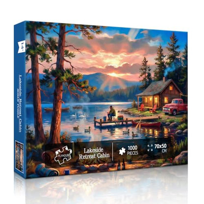 Lakeside Retreat Cabin Puzzles for Adults 1000 Pieces,Impossible Hard Difficult Challenging Jigsaw Puzzles for Adults 1000 Pieces,Puzzle with Letters on Back,Recycled Paper Jigsaw Puzzle(27.6"x19.7") - color: Lakeside Retreat Cabin