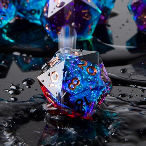 Sharp Edge DND Dice Set Handmade 7 Accessories Dice for Dungeons and Dragons TTRPG Games, Multi-Sided RPG Polyhedral Resin Sharp Edge Dice Roleplaying Games - color: Blue Red