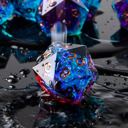 Sharp Edge DND Dice Set Handmade 7 Accessories Dice for Dungeons and Dragons TTRPG Games, Multi-Sided RPG Polyhedral Resin Sharp Edge Dice Roleplaying Games - color: Blue Red