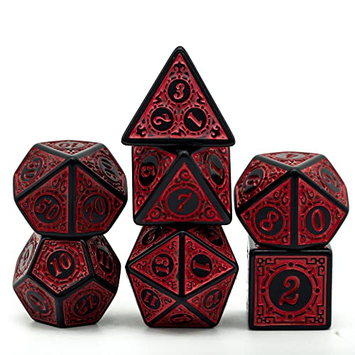 DND Dice Set-D&D Polyhedral Dice (7 Pcs) with Leather Dice Bag for Dungeons and Dragons Role Playing Dice Games RPGs (Red with Black Edge) - color: Dice- Red With Black Edge