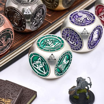 7-in-1 메탈 DND 주사위 스피너 큐브, 테이블 탑 RPG용 3D 릴리프, 던전 마스터 및 플레이어를 위한 선물 상자 (매트 그린) - color: Matter Green