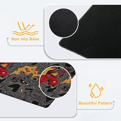 Large Gaming Mouse Pad Abstract Red and Black Fluid Extended Computer Keyboard Mousepad with Non-Slip Rubber Base Stitched Edge Waterproof Big Long Laptop Pad for Gamer Office Home 35.4"X 15.7" - color: Dragon Confrontation