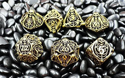 Metal DND Dice Set Skull Dungeons and Dragon Dice Set Hollow Polyhedral Magic 7 PCS Dice Set with Gift Metal Box for Dungeons and Dragons Table Games Play Cards MTG(Skull_Ancient Bronze) - color: Skull_ancient Bronze