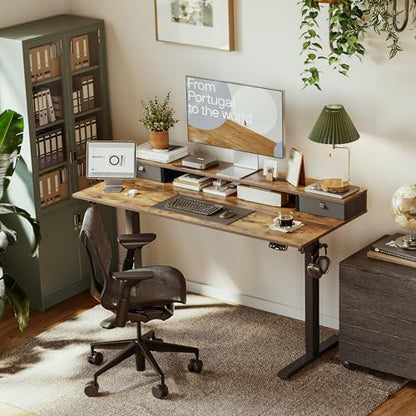 Agilestic 48 x 24 Inches Electric Standing Desk with 2 Storage Drawers, Adjustable Height Sit and Stand Computer Table with Splice Board, Rustic Brown - color: Rustic Brown, size: 48 x 24 Inches with 2 drawers