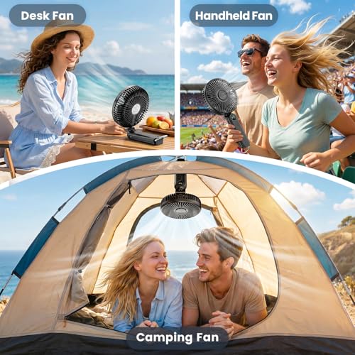 Portable Handheld Fan, 10000mAh Rechargeable 6-Inch Personal Fan for Travel | Ultra Quiet Foldable Desk Fan, 5-Speed Battery Operated Fan with Up to 40H Runtime and Digital Display for Travel and Makeup - color: Black