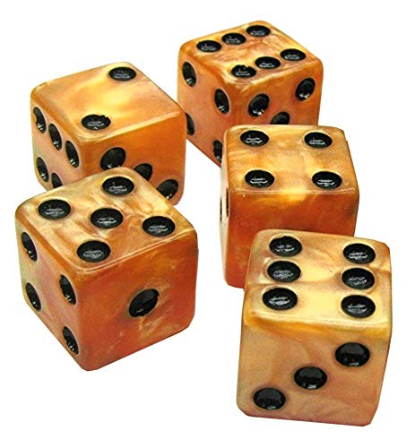 Cyber-Deals Set of 16mm Marbleized Dice and Black PU Leather, Velvet Lined Dice Cup with Storage Compartment (Gift Boxed) (Gold Dice, Red Lining Cup) - color: Gold Dice, Red Lining Cup