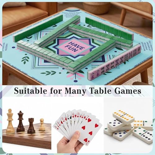 Britimes Mahjong Mat with Black Carrying Bag,31.5"x31.5", Geometric Boho | Floral Non-Slip Noise Reduction Gaming Mat Rubber Multi Purpose Game Table Cover for Mahjong Card Dominoes Board Tile Games - color: Blue-green