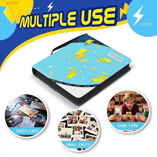 Trading Card Binder 4 Pocket,400 Pocket Card Collection Binder with 50 Removable Sleeves,PU Waterproof Top Card Book,3-Ring Zipper Collectible Trading Card Album for MTG/TCG/Card Holder Gift(Blue) - color: Blue, size: Small