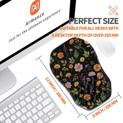 Ergonomic Slope Mouse Pad Wrist Support, Wrist Rest Mousepad for Carpal Tunnel Pain Relief with Massage Bulge and Slow Rebound Memory Foam (12x8 inch, Flowers and Leaves) - color: AM042-Flowers and leaves