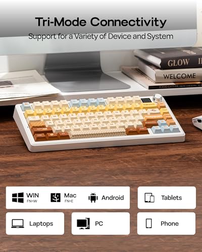 EPOMAKER X Aula F75 MAX Wireless Mechanical Keyboard with TFT Screen and Knob, Gasket Keyboard in 75% Layout, Hot Swappable Gaming Keyboard for PC/Mac/Linux (Caramel) - color: Caramel