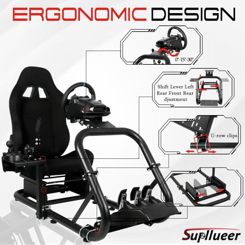 Marada Racing Simulator Cockpit with Comfort Seat Fit for Logitech G25 G27 G29 G920 G923, for Thrustmaster T300, for Fanatec,Adjustable Sim Gaming Stand,No Wheel Pedal Shifter