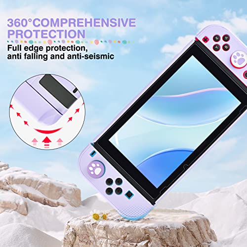 DLseego Switch Case Set Carrying Case with 10 Slots Cute Protective Dockable Hard Shell with 4PCS Glitter Cat Paw Thumb Grips Caps and 1PC Flower Blossom Chain For Switch 2017 (Purple) - color: Purple, size: Switch 1 6.3inch