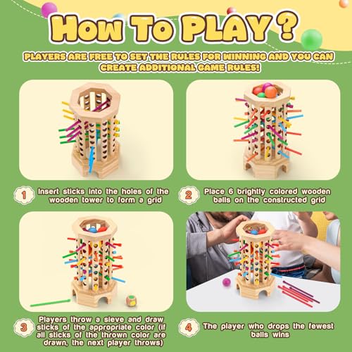 Wooden Ball Drop Board Game for Kids Ages 3-6, Montessori Family Game | Stick Drop Challenge • Fine Motor Skills • Family Fun • Montessori Learning