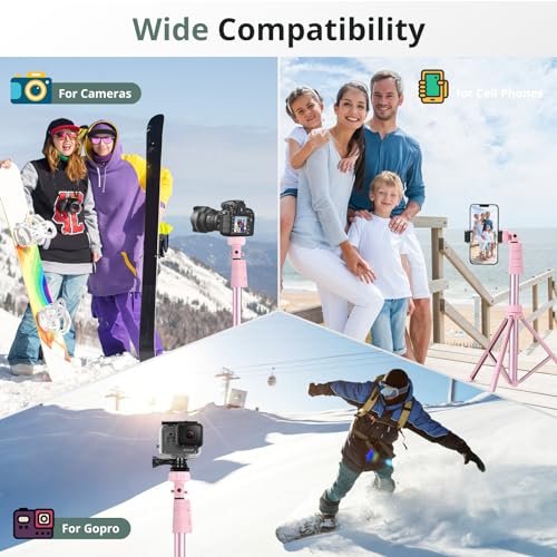 SENSYNE 72" Phone Tripod & Selfie Stick, Extendable Cell Phone Tripod Stand with Wireless Remote and Phone Holder, Compatible with iPhone Android Phone, Camera, Pink - color: Pink, size: 72-inch
