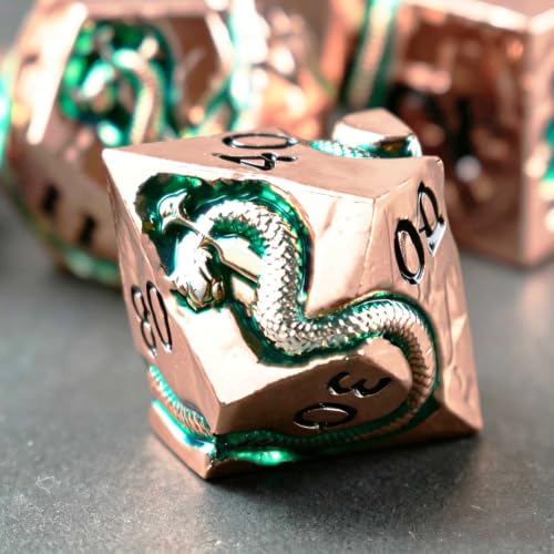 Serpent’s Cunning Dungeons and Dragons Dice Set, Heavy Metal Polyhedral DND Dice for RPG Tabletop Games, Balanced Zinc Alloy Dice with Gift Box - color: Rose Gold