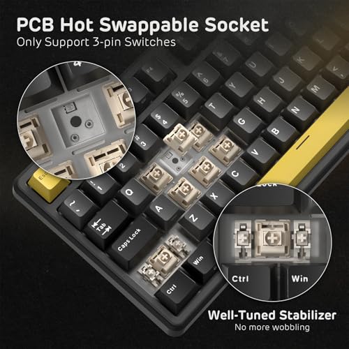 RK ROYAL KLUDGE X104 Wired Full Size Mechanical Gaming Keyboard, Metal Knob | Creamy Keyboard with Number Pad,104 Keys RGB Computer Keyboard Hot Swappable Linear Switch, Online Software for Wins/Mac - color: Lightning Yellow, size: Silent Linear Switch