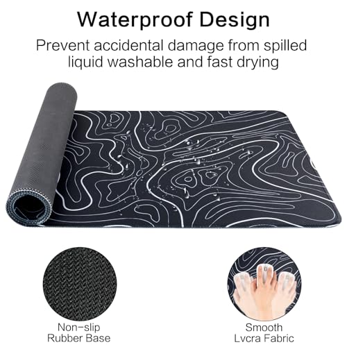 Large Gaming Mouse Pad for Desk, Black Topographic Mouse Pad Desk Mat for Gaming Office, Long XL Mouse Pads Keyboard Pad Desk Pad for Computer Laptop 31.5''x11.8'' - color: Black