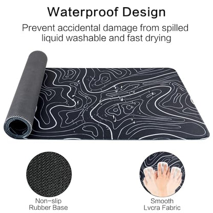 Large Gaming Mouse Pad for Desk, Black Topographic Mouse Pad Desk Mat for Gaming Office, Long XL Mouse Pads Keyboard Pad Desk Pad for Computer Laptop 31.5''x11.8'' - color: Black
