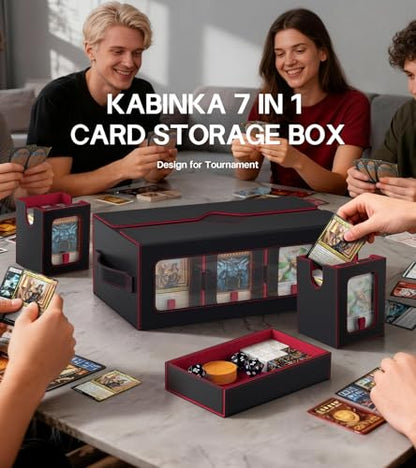 Kabinka MTG Commander Deck Box, 6-Deck Modular Card Case with 100 PCS Card Sleeves, Dice Tray - Holds 600+ Double-Sleeved Cards, 35PT Magnetic Holders for TCG/EDH (Black Red) - color: Black Red