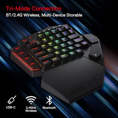 Redragon K585 PRO Wireless One-Handed Mechanical Keyboard, 42 Keys 3-Mode RGB 40% Gaming Keypad w/ 7 Onboard Macro Keys, Detachable Wrist Support, Rechargeable Battery (Blue Switch) - color: Blue Switch
