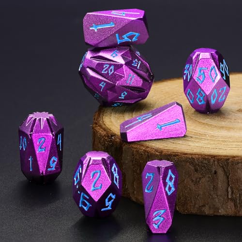 FONVGOGO Dungeons and Dragon DND Dice Set, Metal Dice Set D and D with Cardboard Box RPG Dice for Role Playing Games Gifts (Purple Blue) - color: S Purple Blue