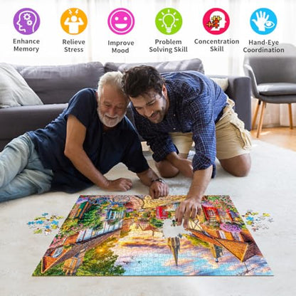 Jigsaw Puzzles for Adults 1000 Piece Puzzle for Adults 1000 Pieces Puzzle 1000 Pieces-Charming European Town with Cobblestone streetscape - color: European Town