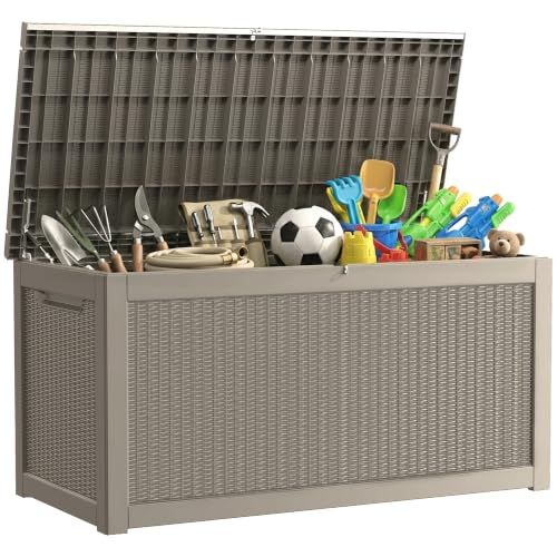 Outdoor Storage Box, 320 Gallon Waterproof Deck Box [Upgraded 3.0], Dual Gas-Spring Ultimate Resin Organizer for King Cushions, Heavy-Duty Lockable Estate Storage Bench, Backyard BBQ, Grey - color: Grey, size: 320 Gallon 3.0 Max