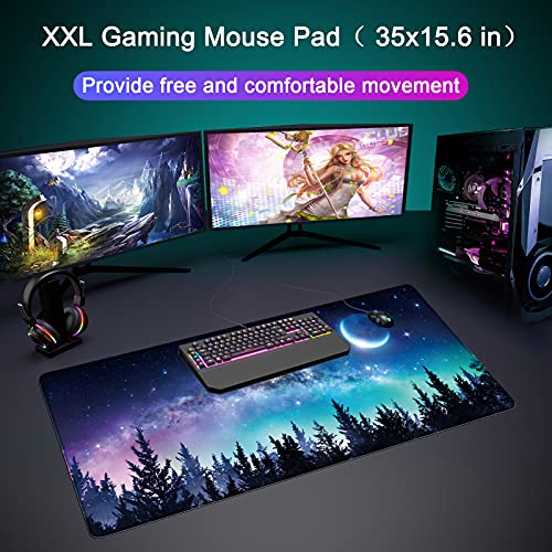 Desk Mat Pad,Large XXL Extended Mouse Pad Mat for Desktop Keyboard | 35''×15.6'' XXL Extended Gaming Mouse Pad with Non-slip Base Desk Matt Mousepad for Computer,Office,Keyboard and Laptop - color: B1-Moon Forest