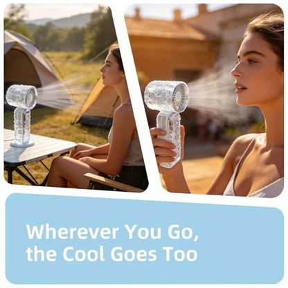 Mini Handheld Turbo Fan with Freeze-Cool Handle, 35ft/s High-Speed Airflow, 12H Battery, USB-C Rechargeable, 2-in-1 Handheld/Desk Portable Fan for Travel Cruise Disney (Grey) - color: Grey