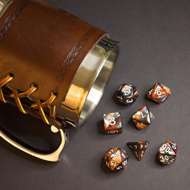 Sage’s Portal Stones DND Dice Set Acrylic Opaque 7-PC Polyhedral DND Dice Set for Dungeons and Dragons D&D Sage’s Cantrips RPG Tabletop TTRPG (Copper/Mica) - color: Copper/Mica/Silver
