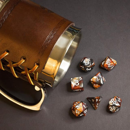 Sage’s Portal Stones DND Dice Set Acrylic Opaque 7-PC Polyhedral DND Dice Set for Dungeons and Dragons D&D Sage’s Cantrips RPG Tabletop TTRPG (Copper/Mica) - color: Copper/Mica/Silver